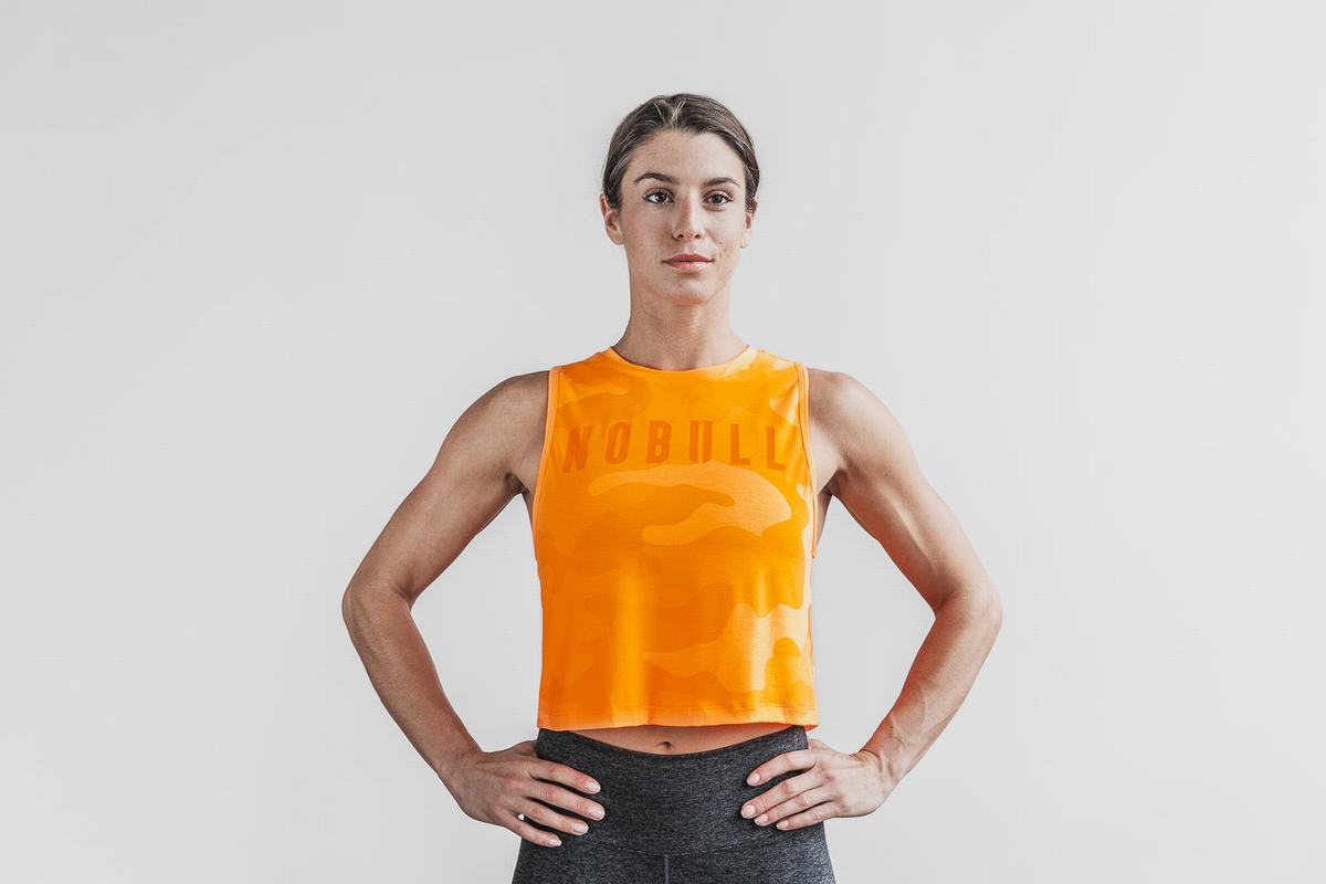 Nobull Muscle Neon Women\'s Tank Tops Orange Camo | Australia (BR9401)